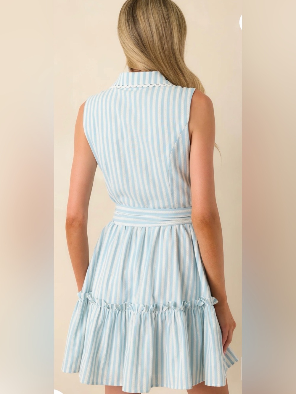 PROSPERINA POPPIE BLUE AQUA STRIPE COTTON MINI DRESS - Picture 5 of 6
